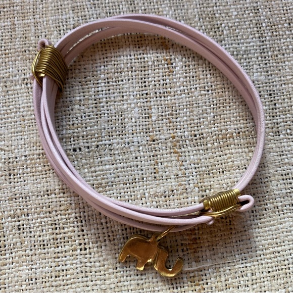 Mille Collines Pink Leather and Brass Elephant Bracelet — EUC - Picture 2 of 6